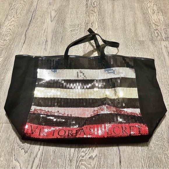 Victoria's Secret Tote Bag Bling Stripe Sequin Black Friday Limited Edition - Picture 1 of 5